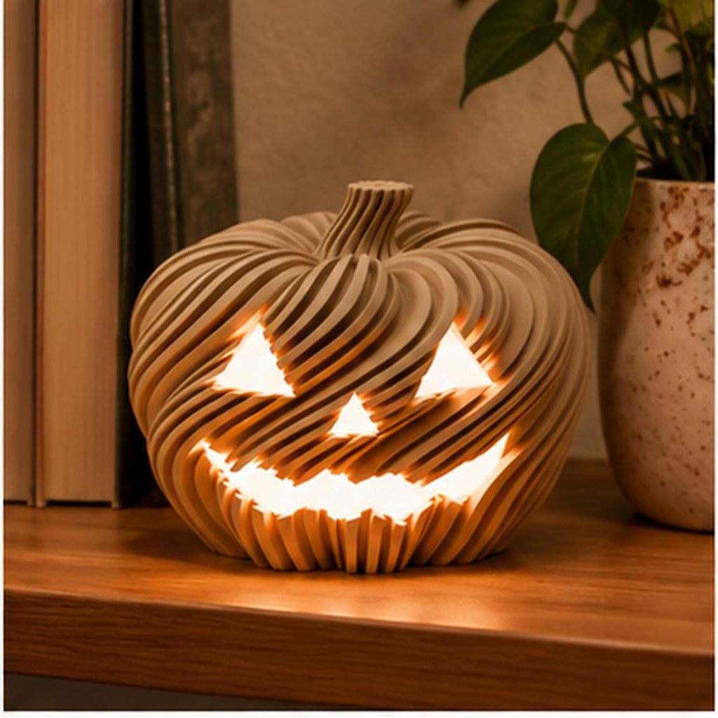 3D Printed Twisted Pumpkin Jack O Lantern Tealight Holder, Halloween Shelf Decor