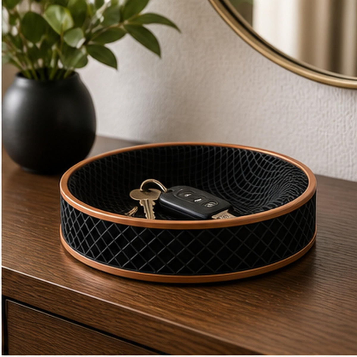 3D Printed Honeycomb Tray, Black & Copper Geometric Organizer, Modern Desk Catchall