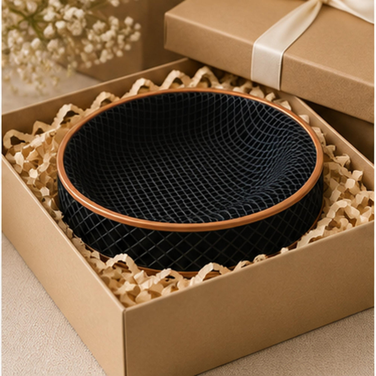 3D Printed Honeycomb Tray, Black & Copper Geometric Organizer, Modern Desk Catchall