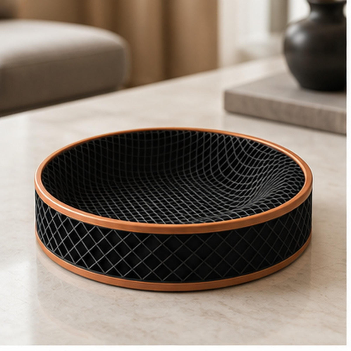 3D Printed Honeycomb Tray, Black & Copper Geometric Organizer, Modern Desk Catchall