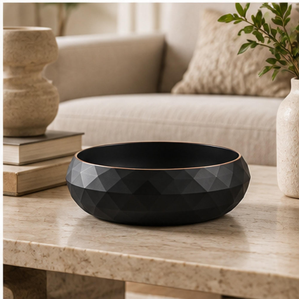 3D Printed Geometric Catchall Bowl, Modern Black Faceted Entryway Decor, Desk Organizer (Housewarming Gift)