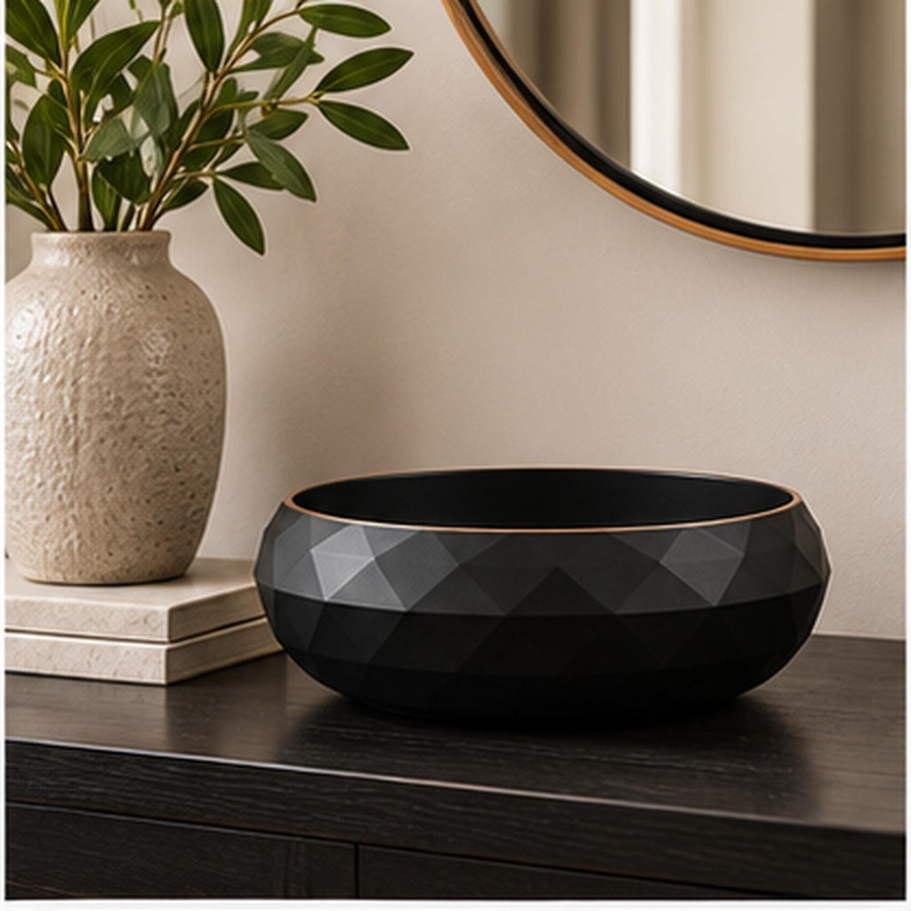 3D Printed Geometric Catchall Bowl, Modern Black Faceted Entryway Decor, Desk Organizer (Housewarming Gift)