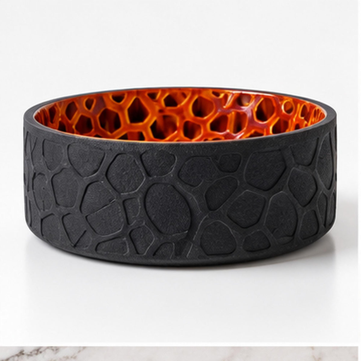 3D Printed Voronoi Bowl, Black & Copper Geometric Catchall, Japandi Decor (PLA)