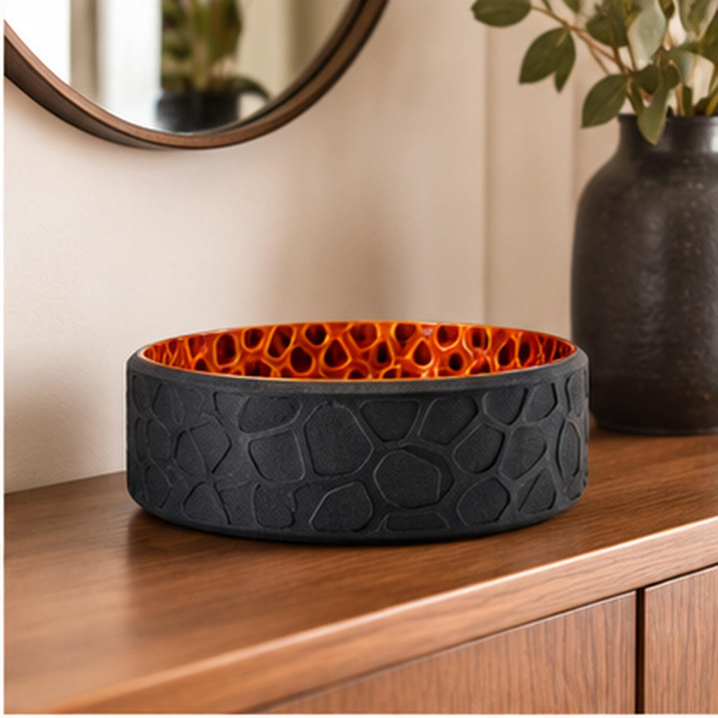 3D Printed Voronoi Bowl, Black & Copper Geometric Catchall, Japandi Decor (PLA)