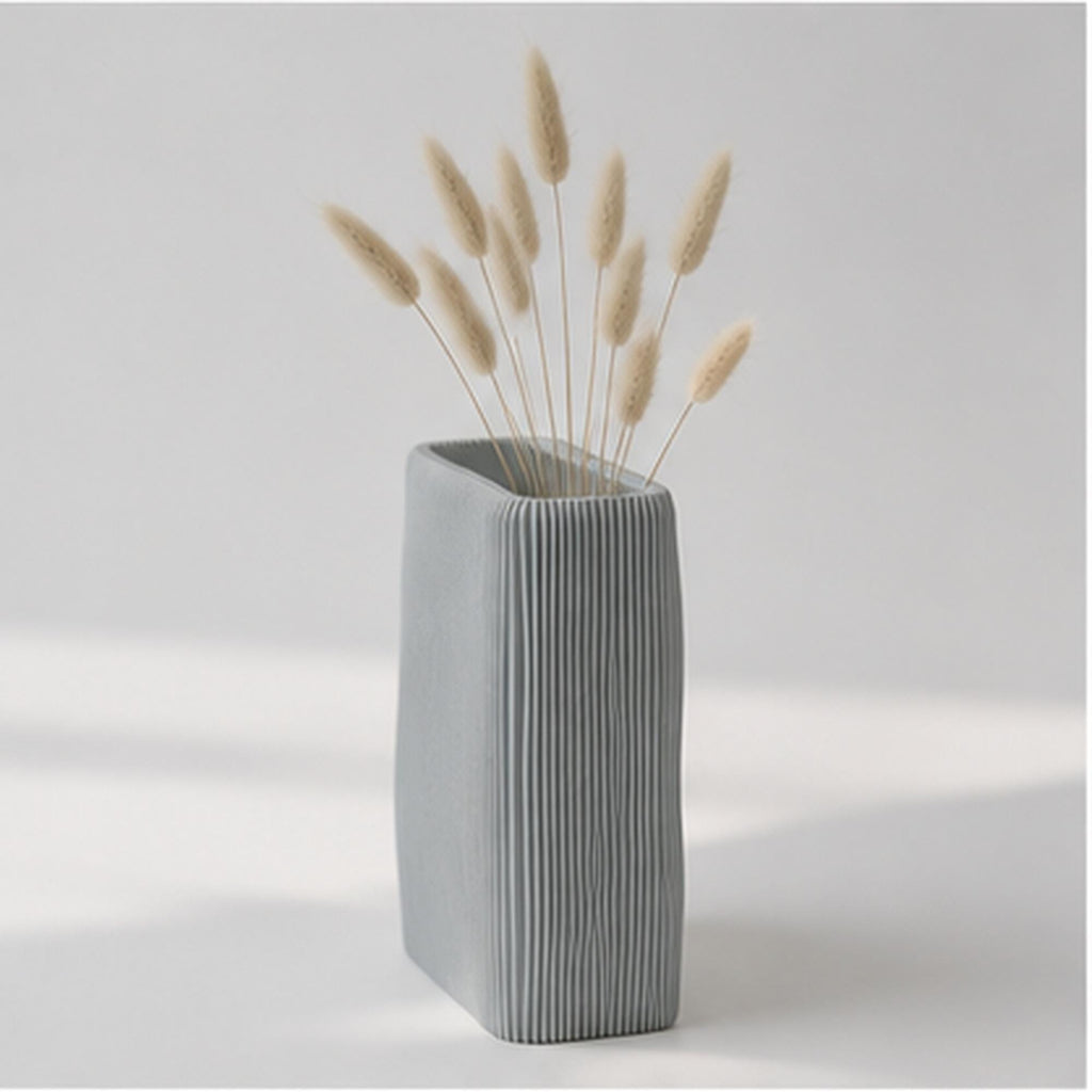 3D Printed Wave Vase, Ribbed Japandi Home Decor, Neutral Tabletop Centrepiece