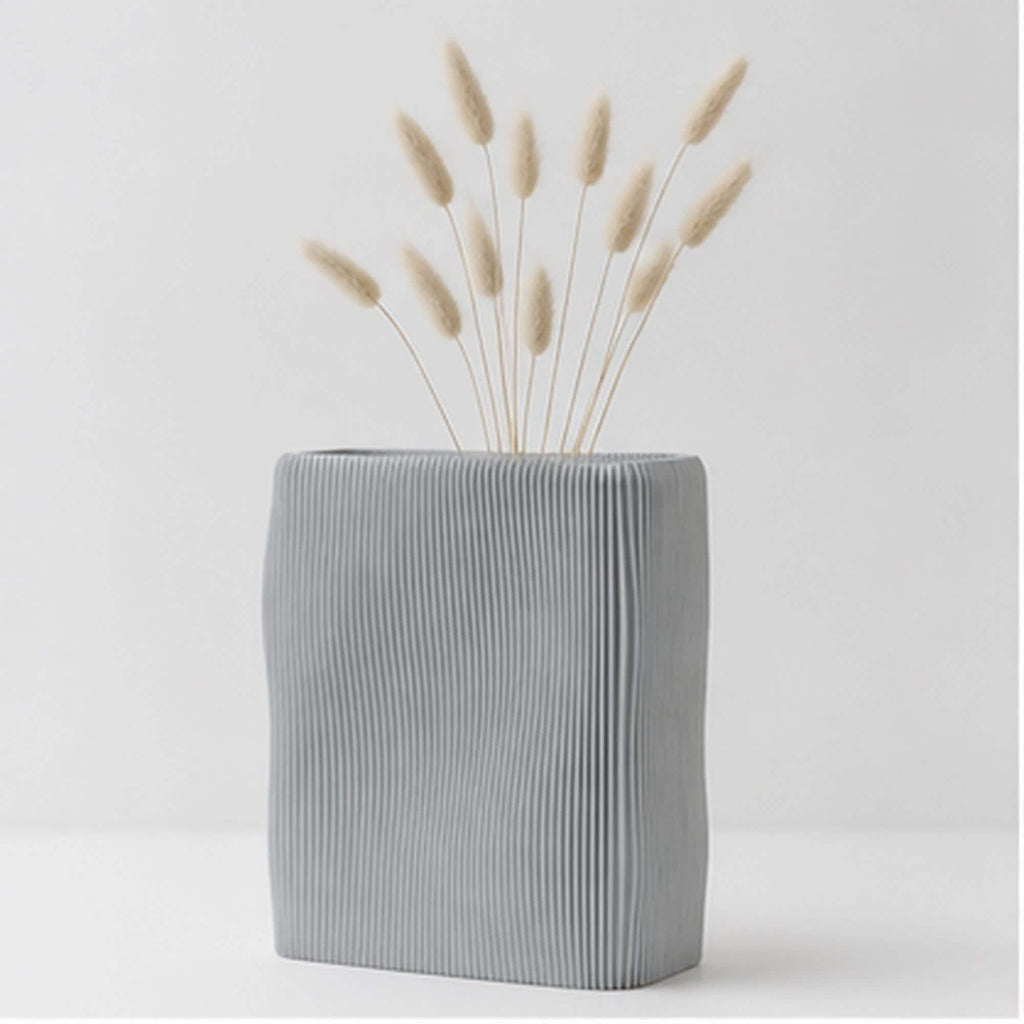 3D Printed Wave Vase, Ribbed Japandi Home Decor, Neutral Tabletop Centrepiece