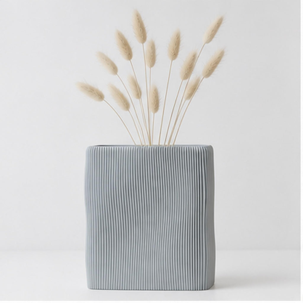 3D Printed Wave Vase, Ribbed Japandi Home Decor, Neutral Tabletop Centrepiece
