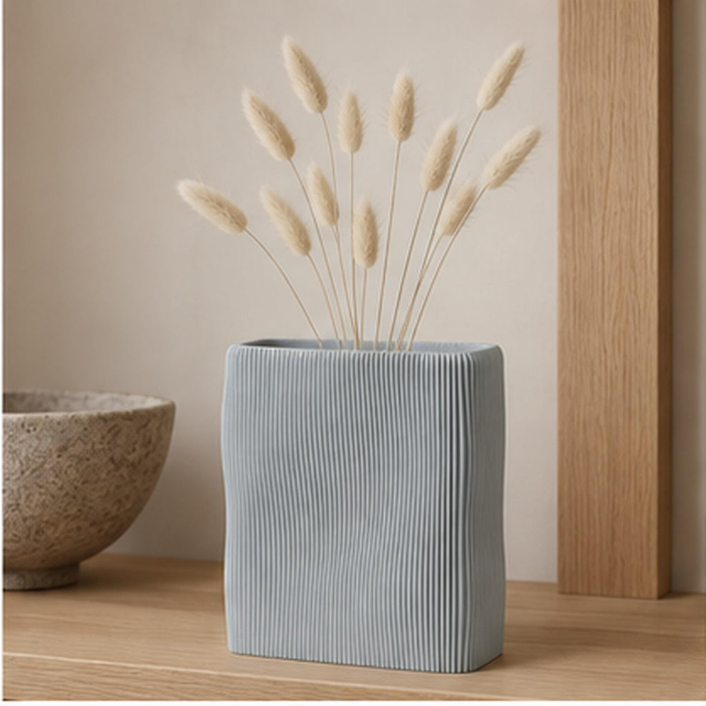 3D Printed Wave Vase, Ribbed Japandi Home Decor, Neutral Tabletop Centrepiece