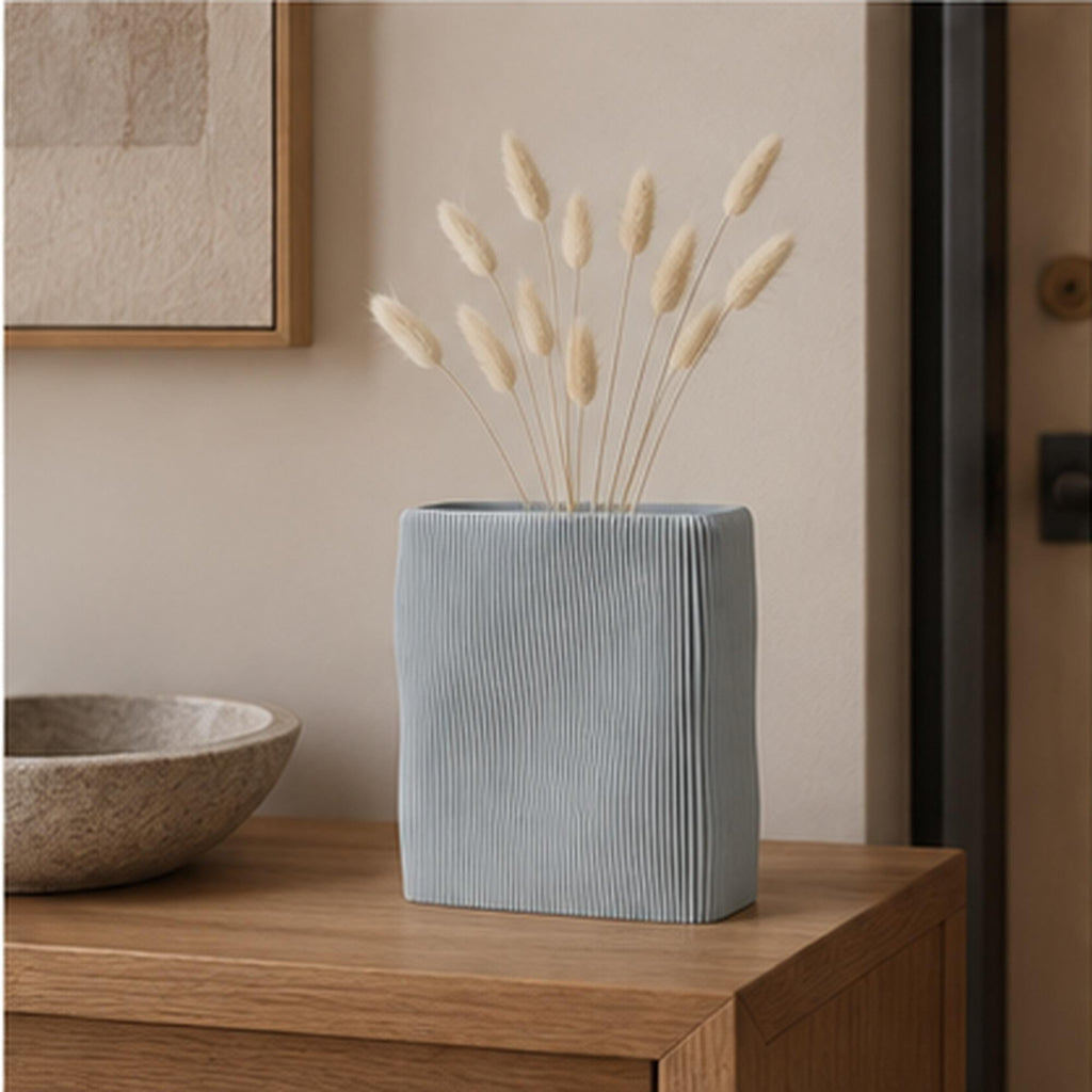 3D Printed Wave Vase, Ribbed Japandi Home Decor, Neutral Tabletop Centrepiece