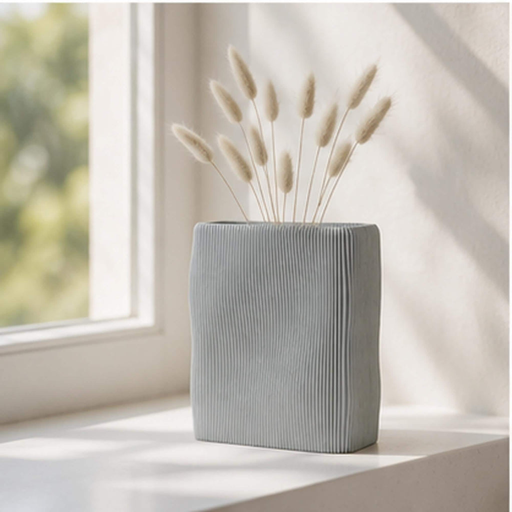 3D Printed Wave Vase, Ribbed Japandi Home Decor, Neutral Tabletop Centrepiece