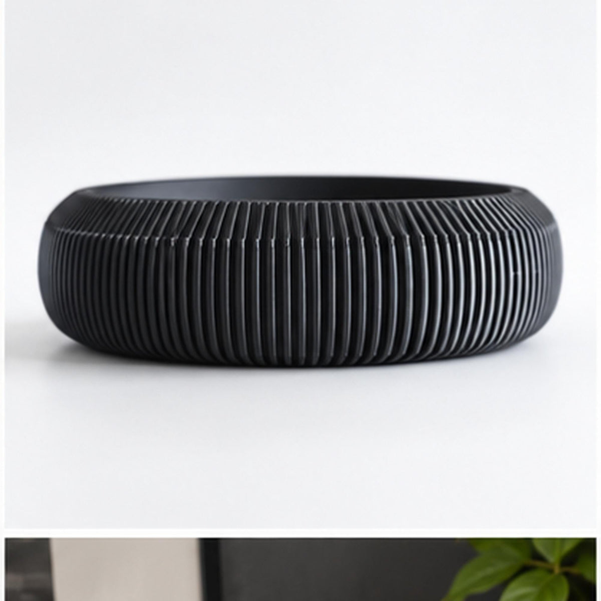 3D Printed Pleated Sculptural Bowl, Modern Black Japandi Centerpiece, Architectural Decor