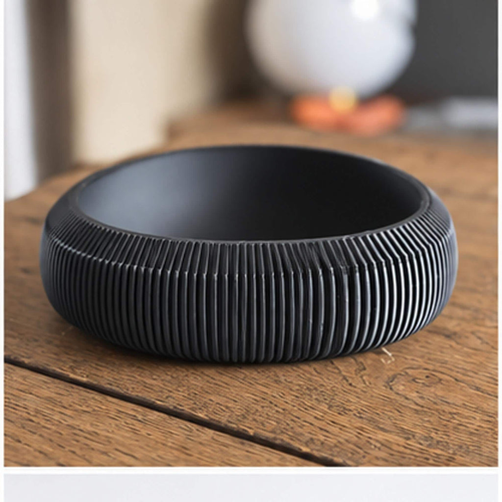 3D Printed Pleated Sculptural Bowl, Modern Black Japandi Centerpiece, Architectural Decor