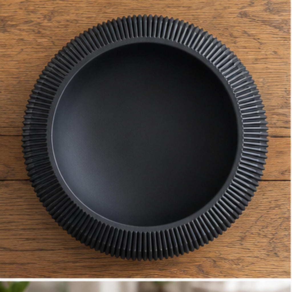 3D Printed Pleated Sculptural Bowl, Modern Black Japandi Centerpiece, Architectural Decor