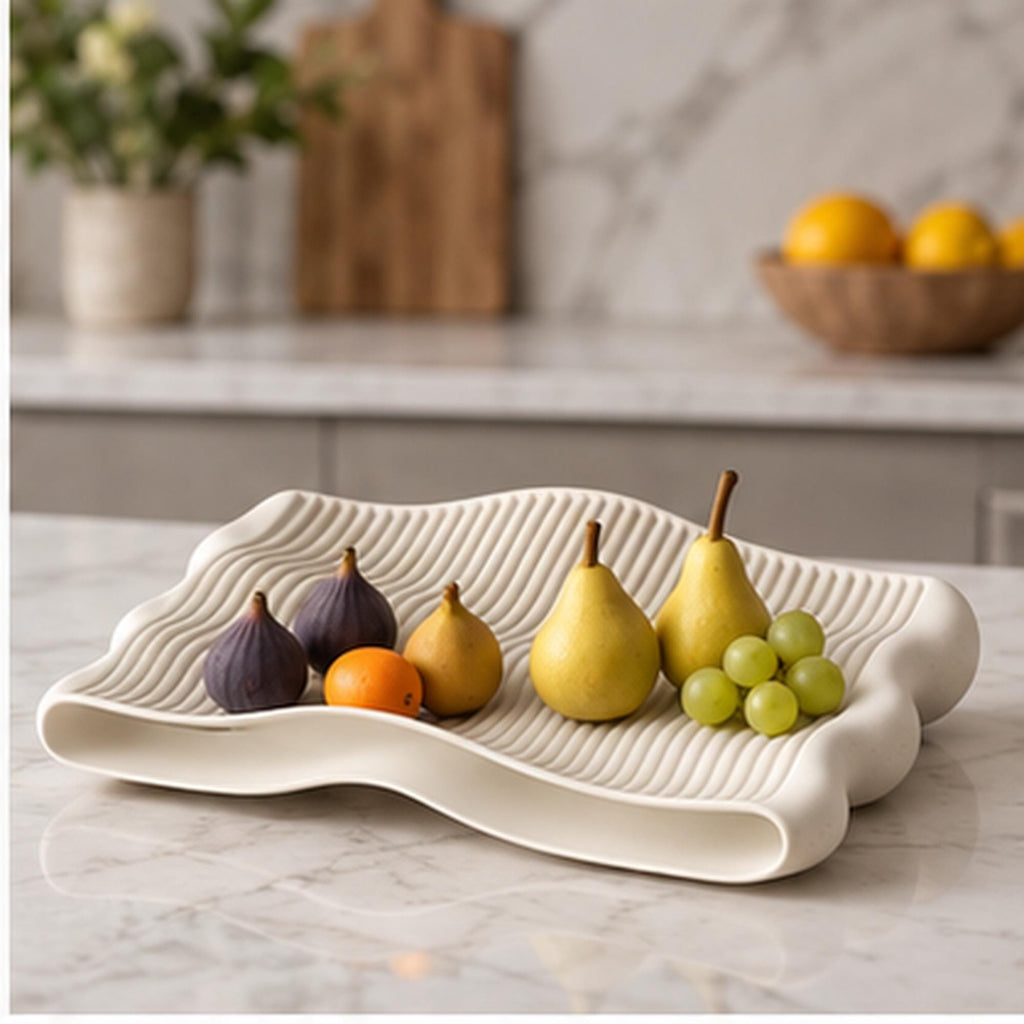 Sculptural Wavy Tray, 3D Printed Ribbed Organizer, Japandi Home Decor
