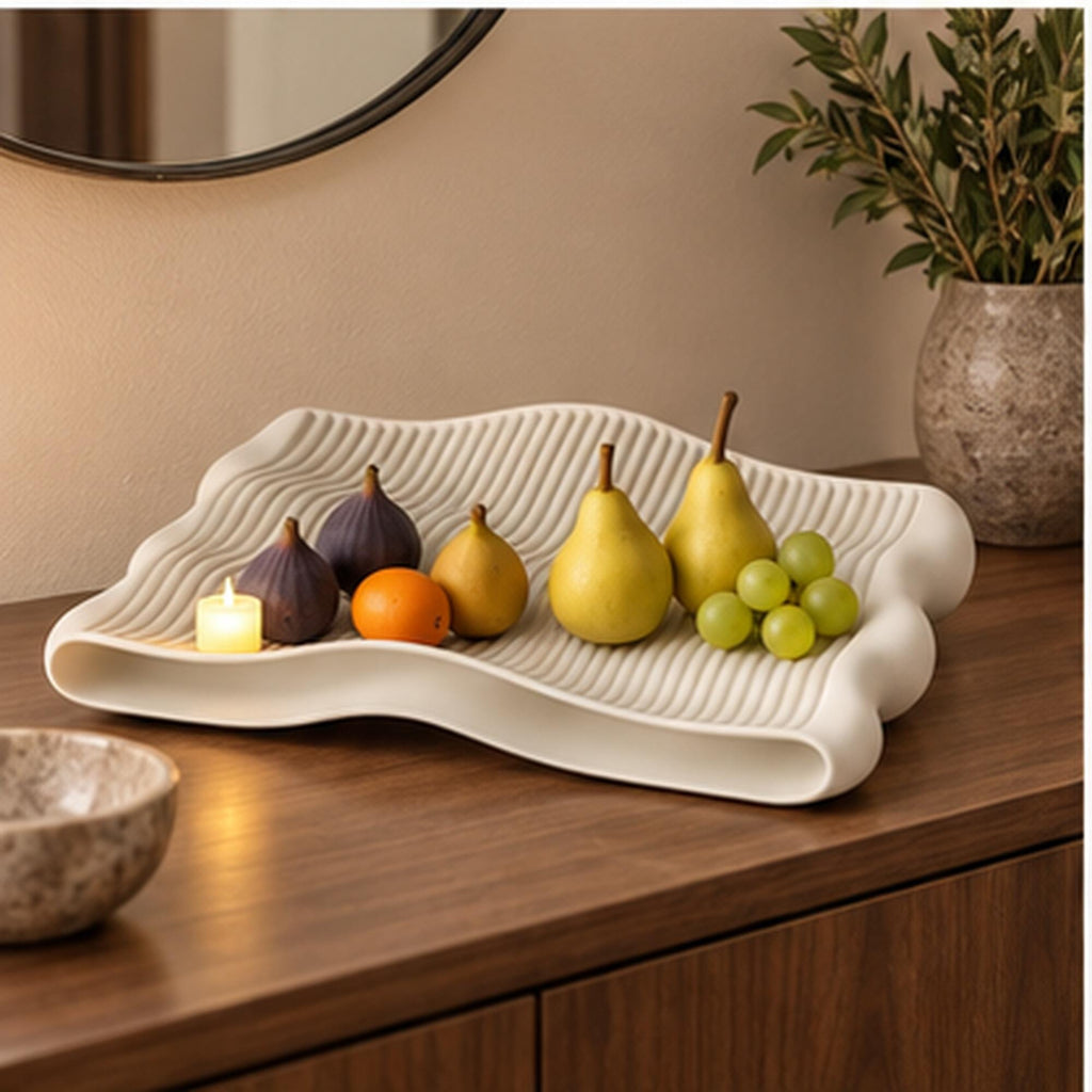 Sculptural Wavy Tray, 3D Printed Ribbed Organizer, Japandi Home Decor