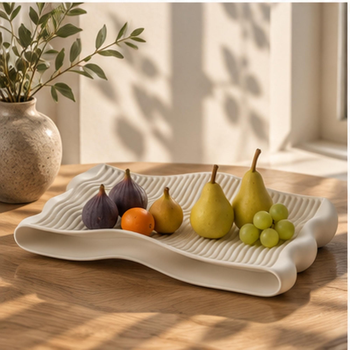Sculptural Wavy Tray, 3D Printed Ribbed Organizer, Japandi Home Decor