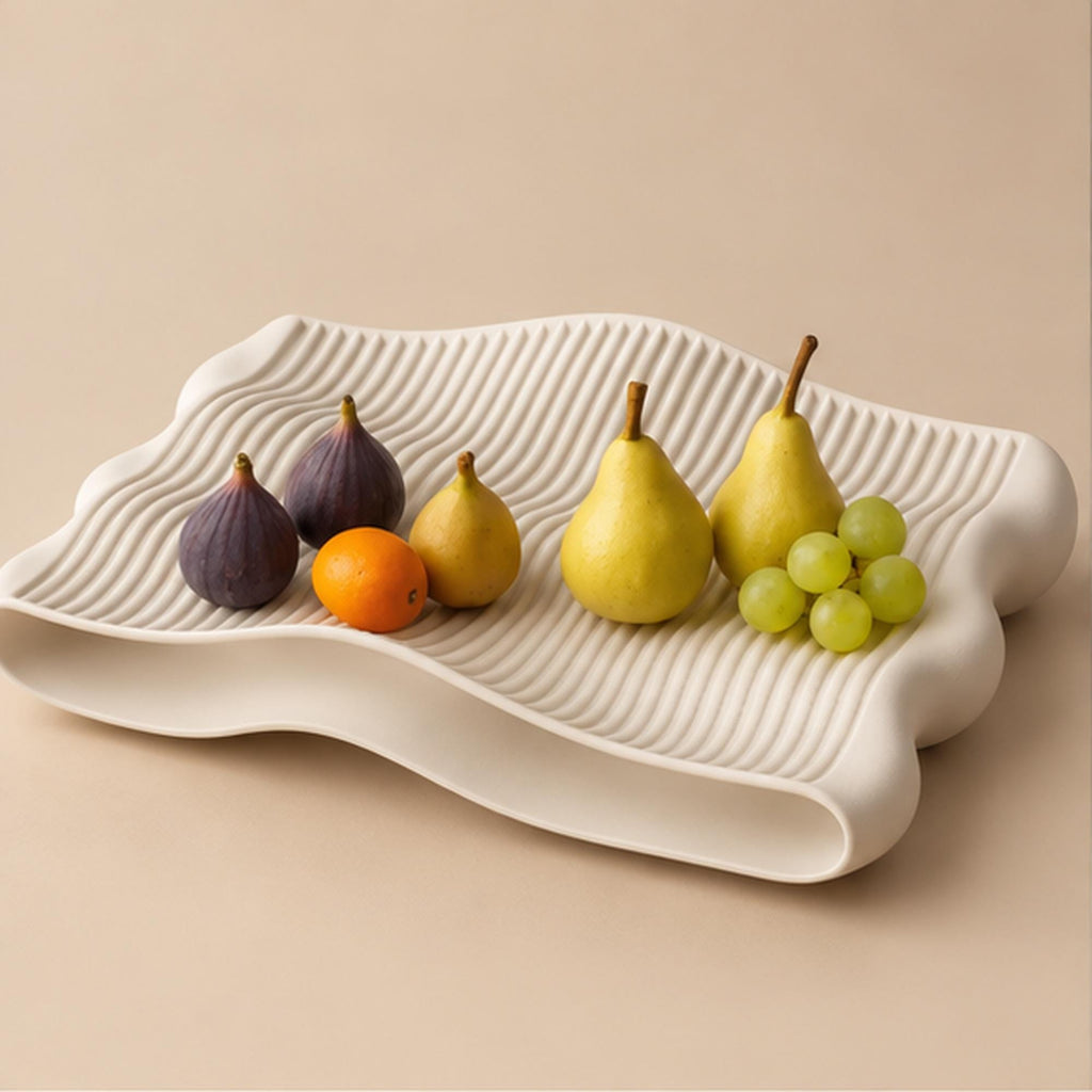 Sculptural Wavy Tray, 3D Printed Ribbed Organizer, Japandi Home Decor