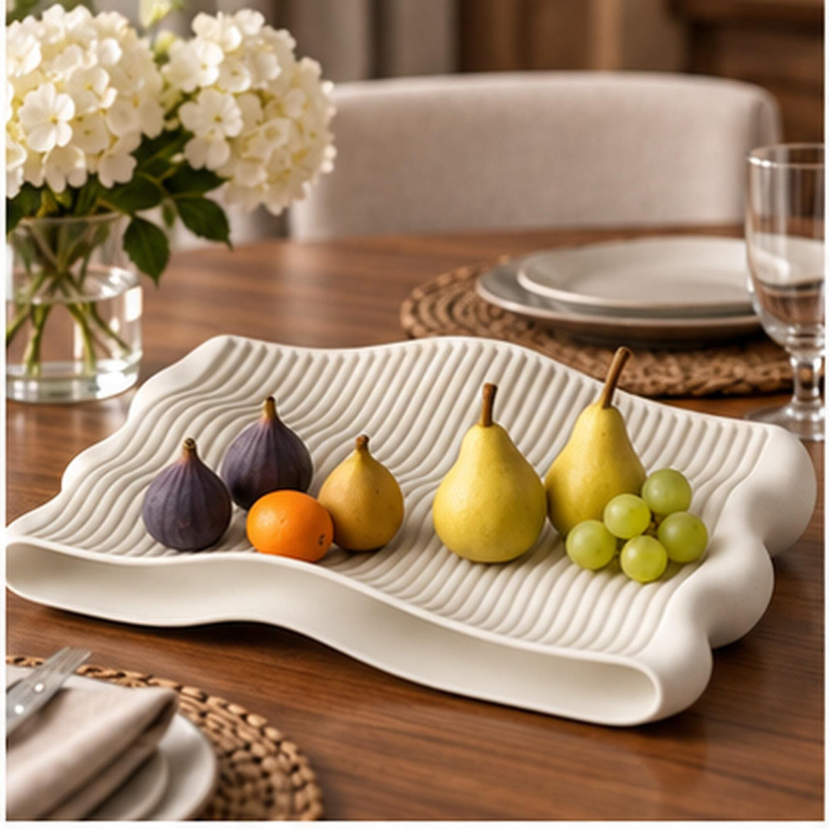 Sculptural Wavy Tray, 3D Printed Ribbed Organizer, Japandi Home Decor