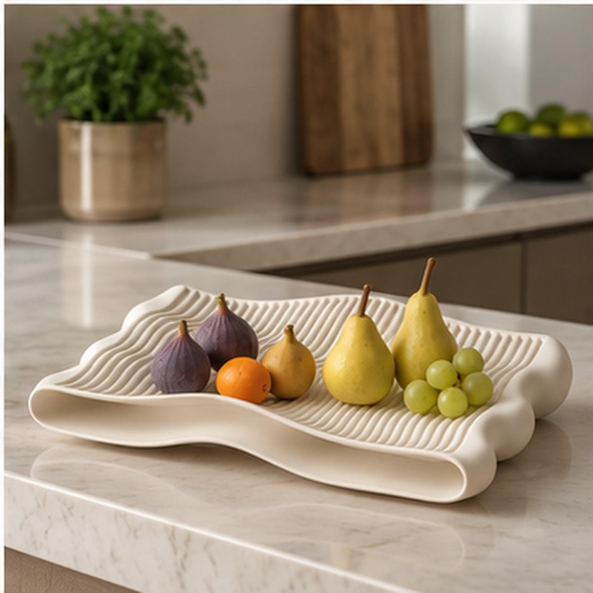 Sculptural Wavy Tray, 3D Printed Ribbed Organizer, Japandi Home Decor