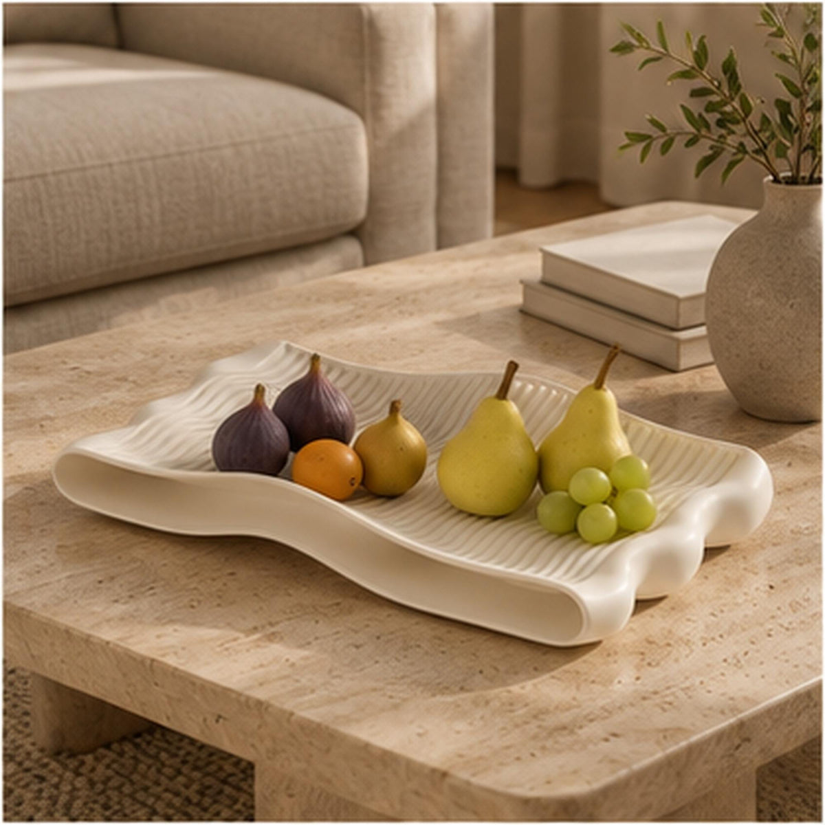 Sculptural Wavy Tray, 3D Printed Ribbed Organizer, Japandi Home Decor