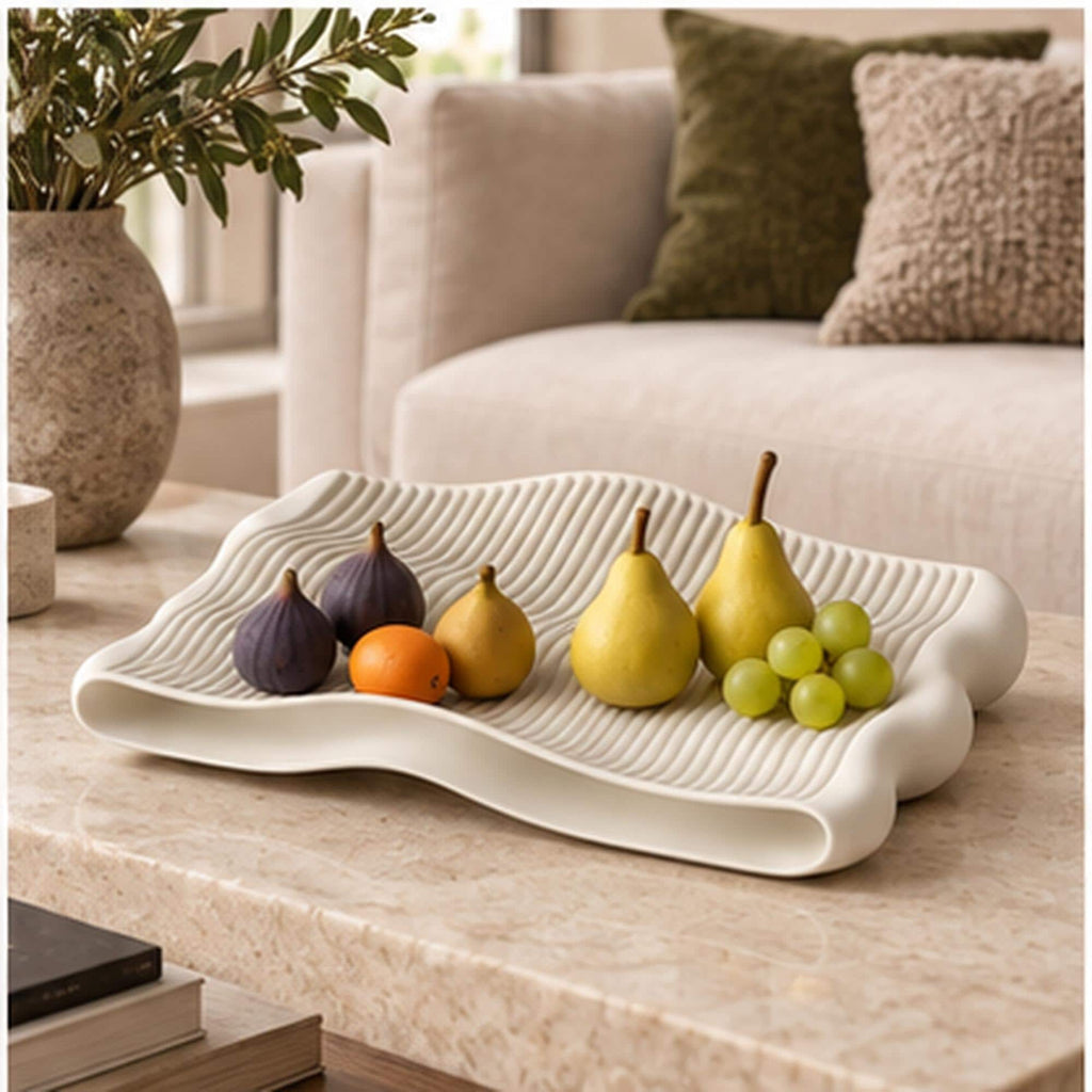Sculptural Wavy Tray, 3D Printed Ribbed Organizer, Japandi Home Decor