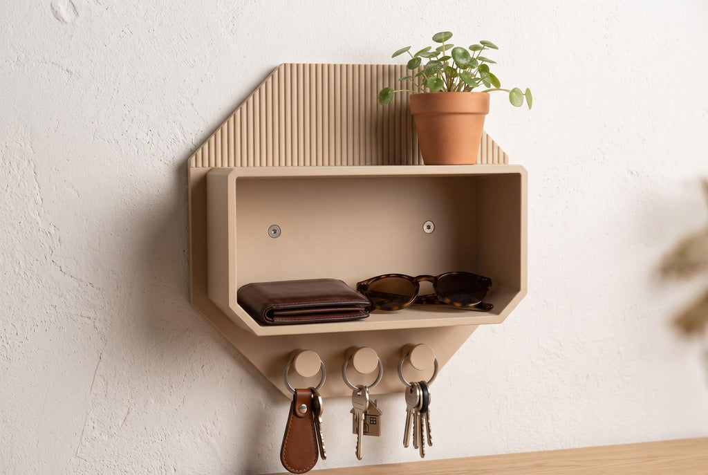 Modern Octagonal Key Shelf – 3D Printed Entryway Organizer with Hooks (PLA)