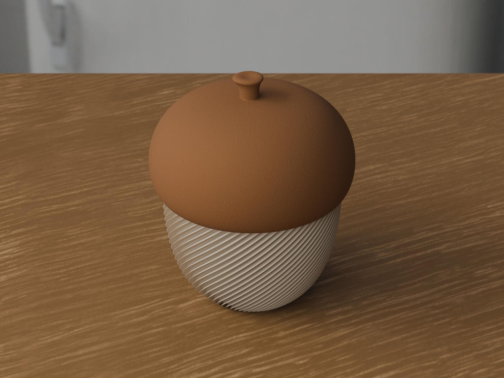3D Printed Acorn Trinket Box, Spiral Ribbed Autumn Storage Jar (80x100mm)