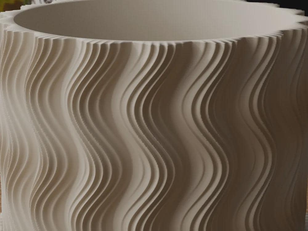 Wavy Ribbed 3D Printed Planter with Saucer, Japandi Scandi Decor (PLA)