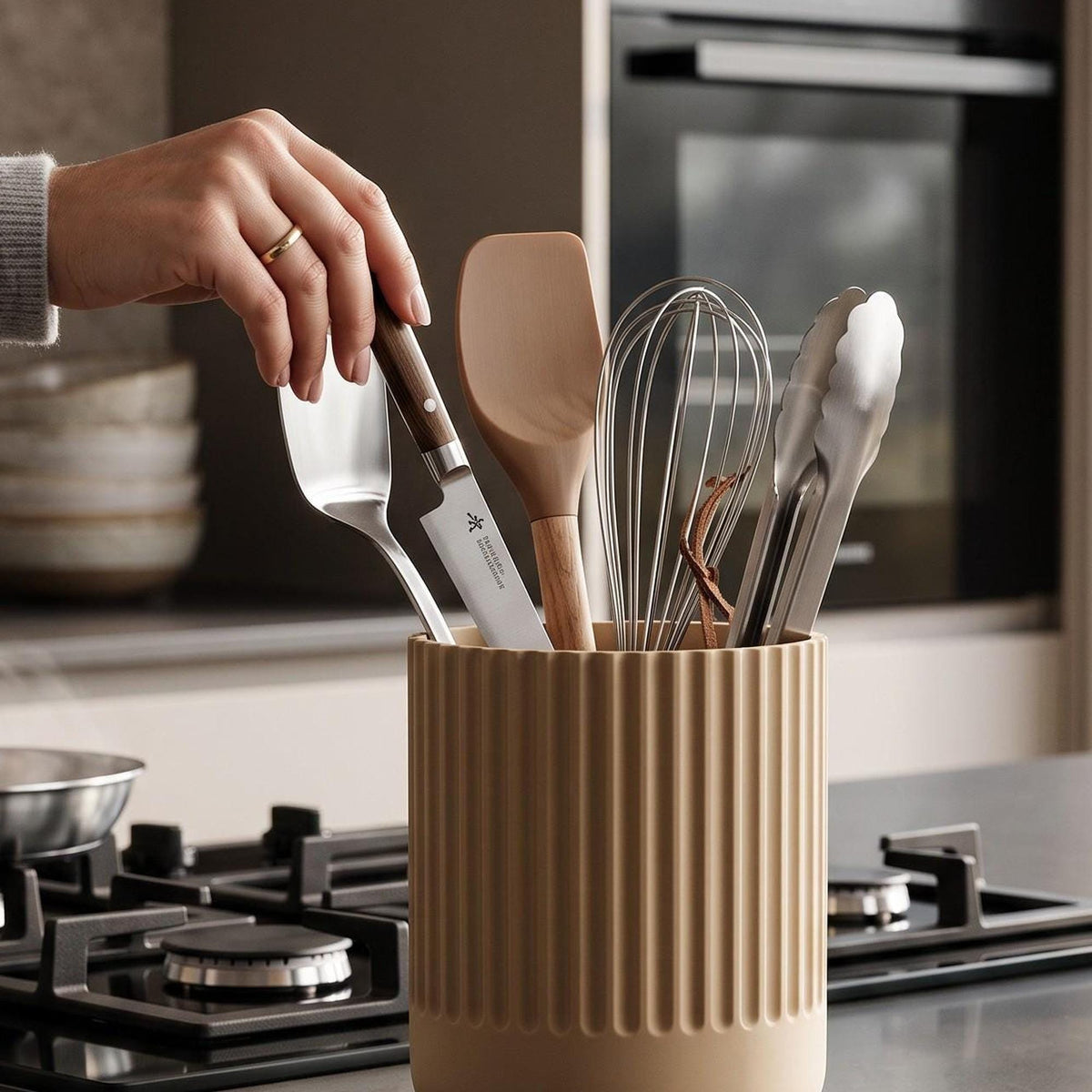 Japandi Kitchen Utensil Holder, 3D Printed PLA Countertop Caddy, Modern Kitchen Organizer