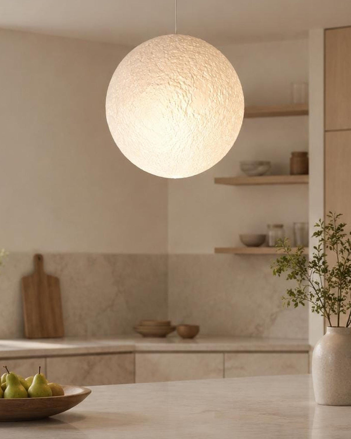 3D Printed Moon Pendant Lamp Shade | Textured Ceiling Light (PLA)