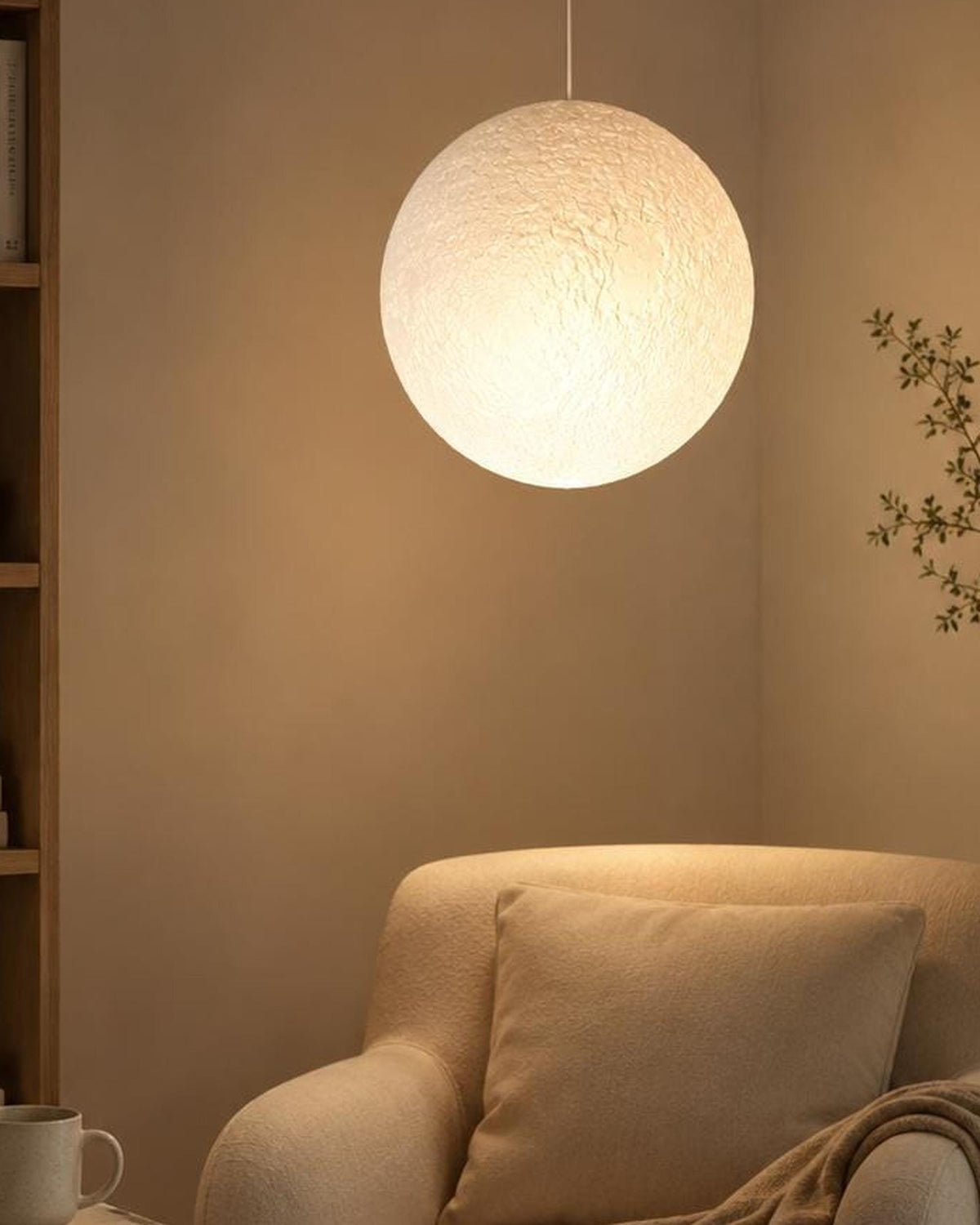3D Printed Moon Pendant Lamp Shade | Textured Ceiling Light (PLA)
