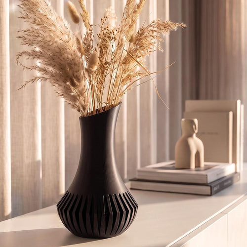 3D Printed Black Minimalist Vase, Modern Sculptural Home Décor (21.7cm)