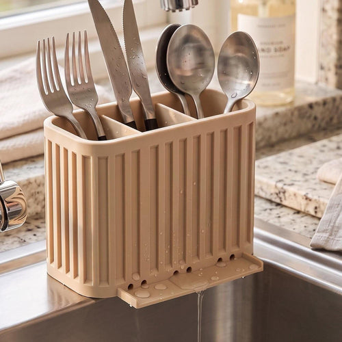 3-Compartment Japandi Cutlery Drainer, 3D Printed Sink Organizer (14x10x9cm)