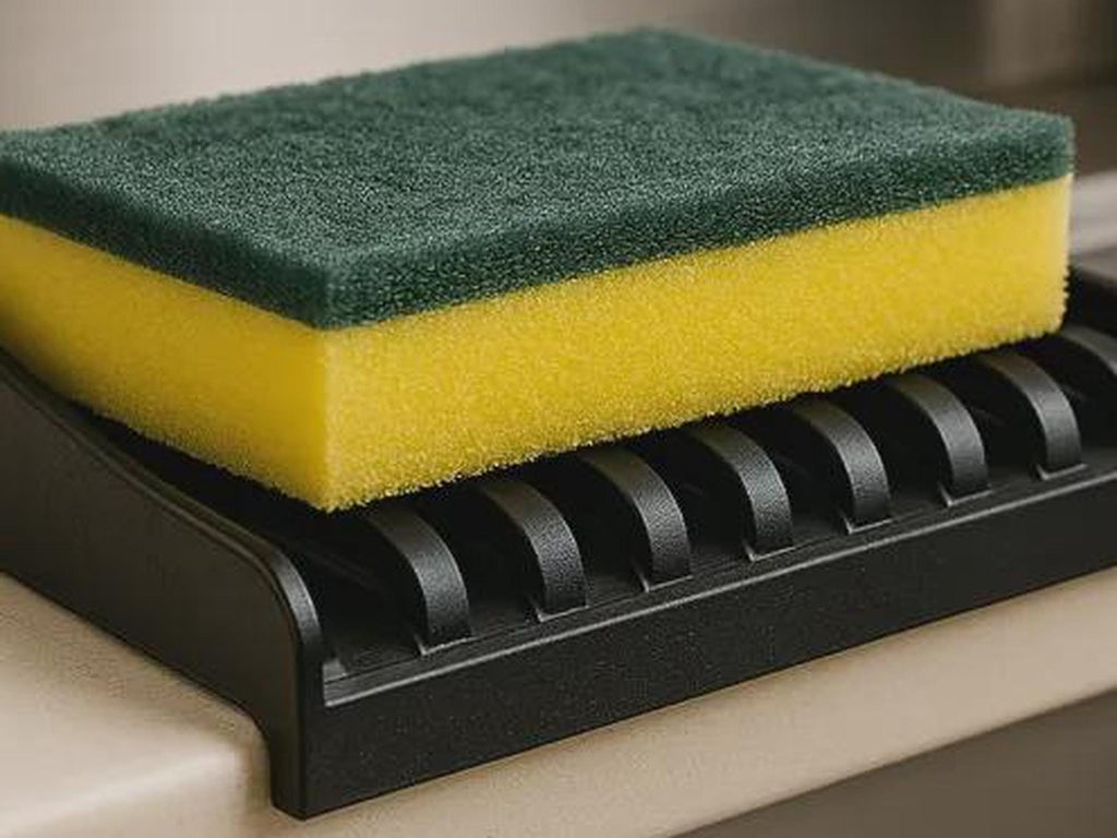 3D Printed Sink Edge Sponge Holder, Ribbed Drainage Tray, Minimalist Kitchen Caddy