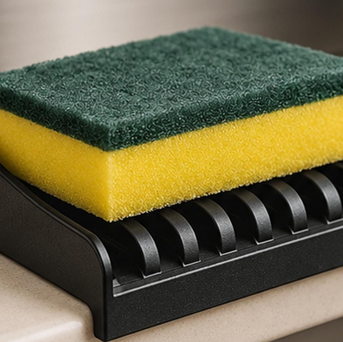 3D Printed Sink Edge Sponge Holder, Ribbed Drainage Tray, Minimalist Kitchen Caddy