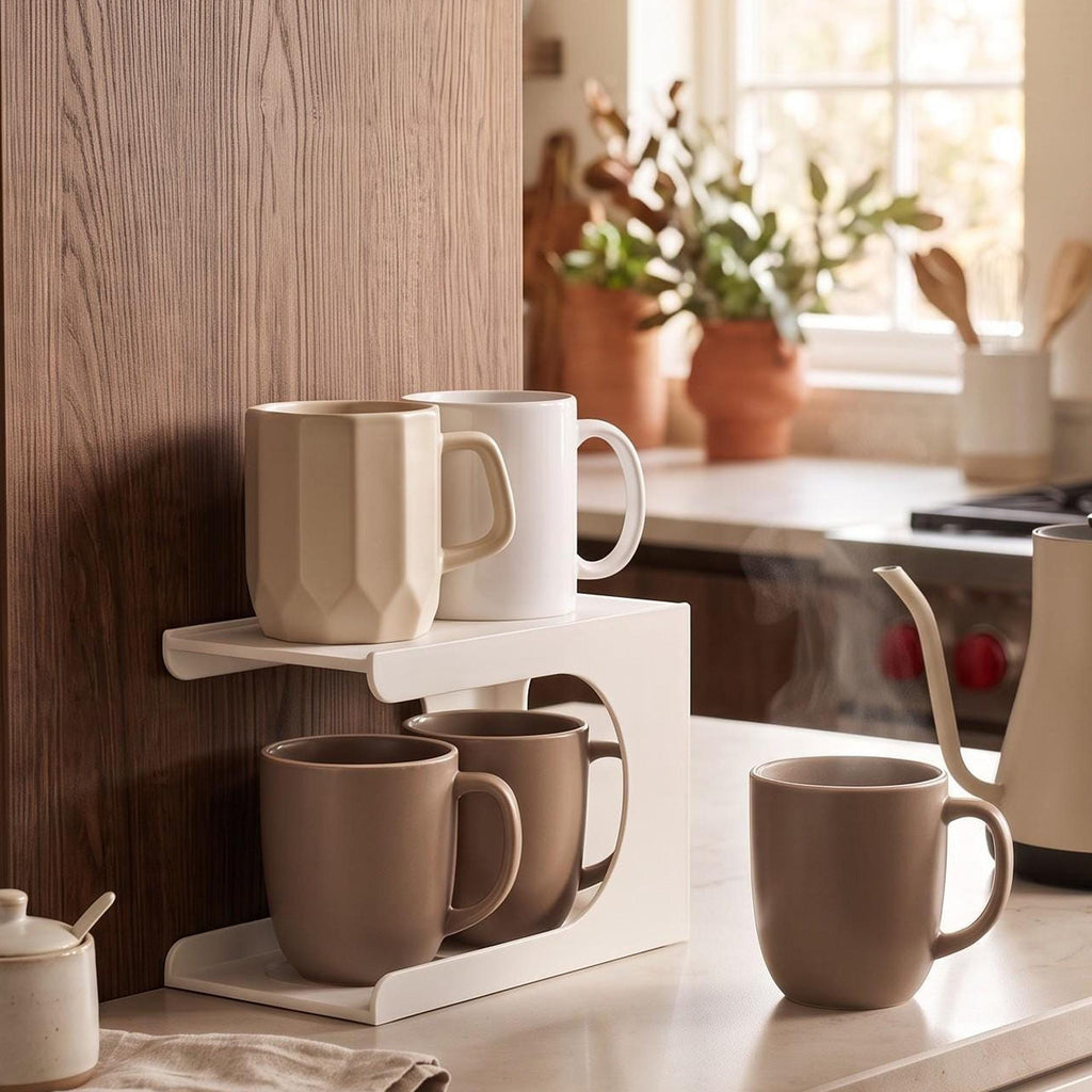 3D Printed Vertical Cup Organizer, Space-Saving Cabinet Storage (4 Cup Holder)
