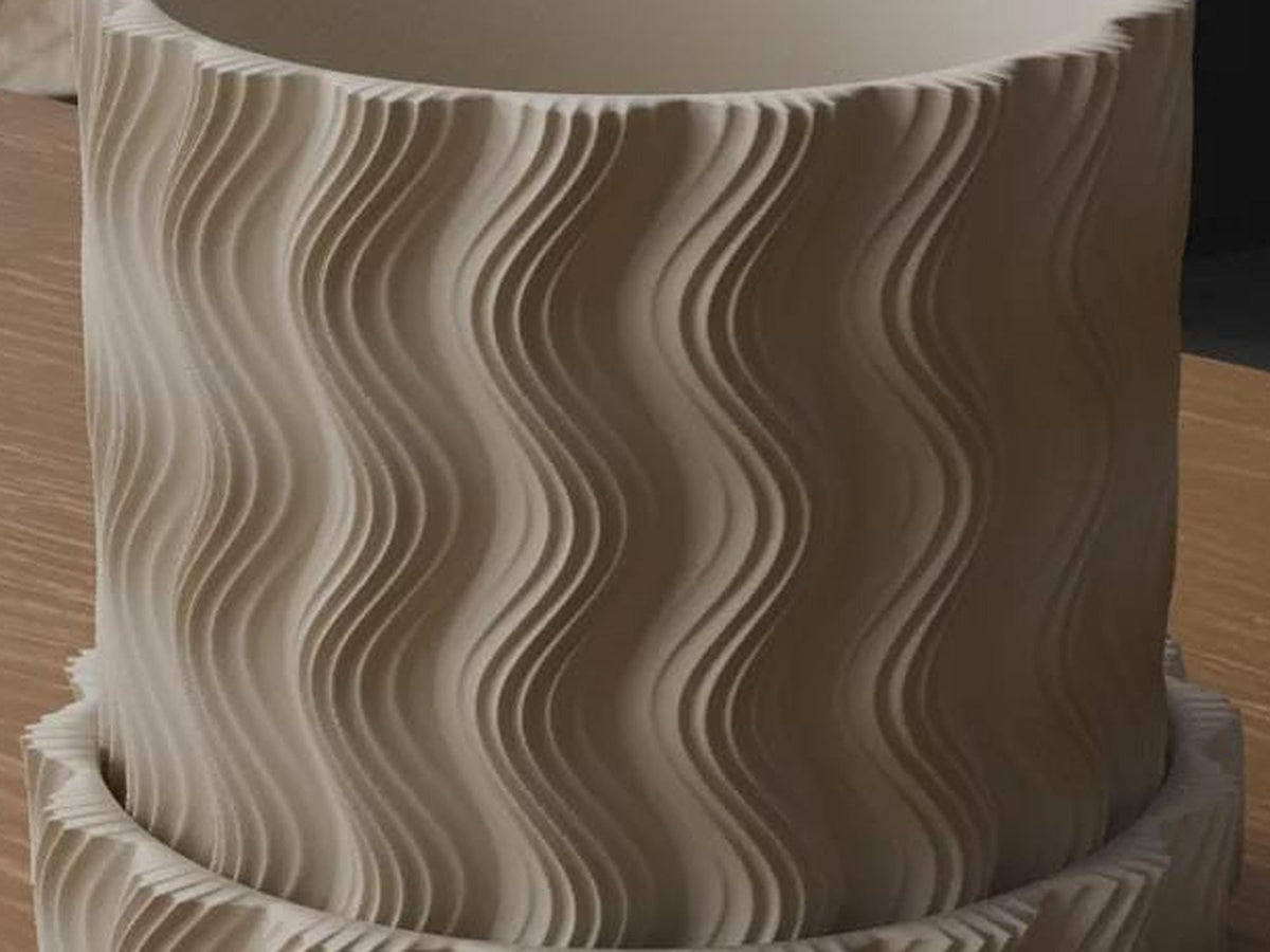 Wavy Ribbed 3D Printed Planter with Saucer, Japandi Scandi Decor (PLA)