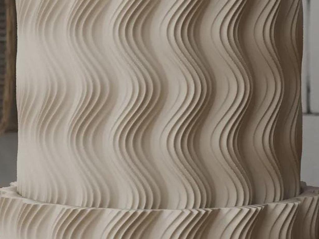 Wavy Ribbed 3D Printed Planter with Saucer, Japandi Scandi Decor (PLA)