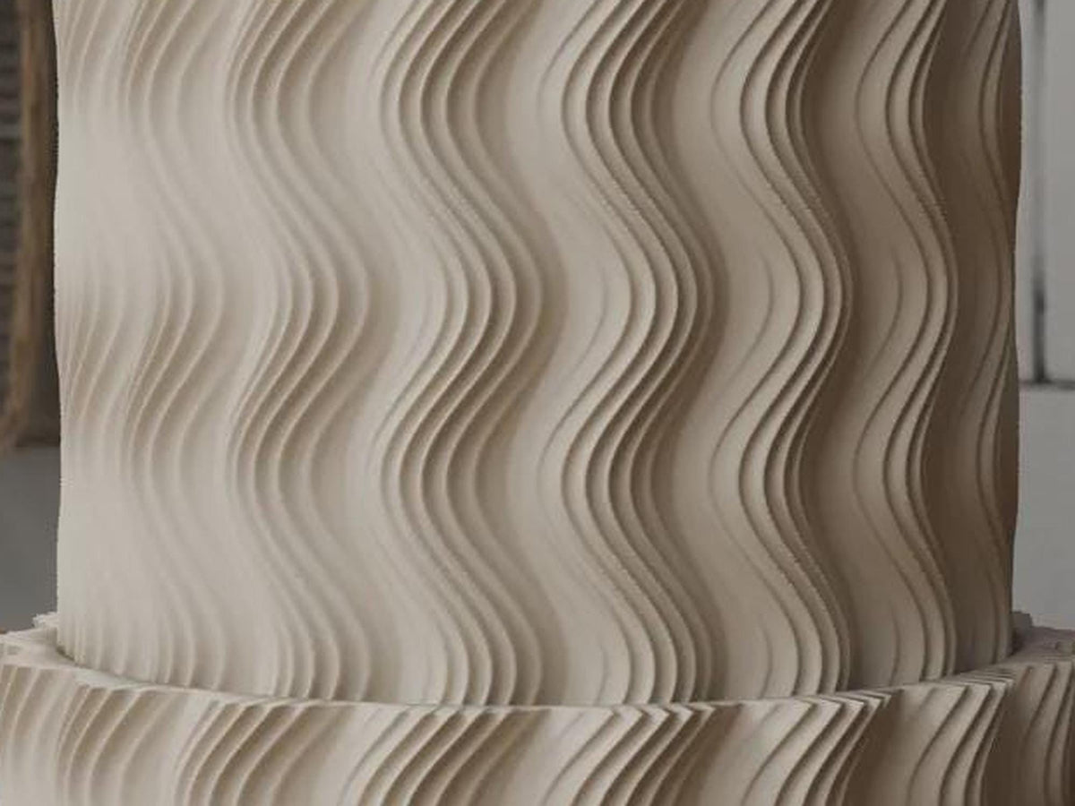 Wavy Ribbed 3D Printed Planter with Saucer, Japandi Scandi Decor (PLA)