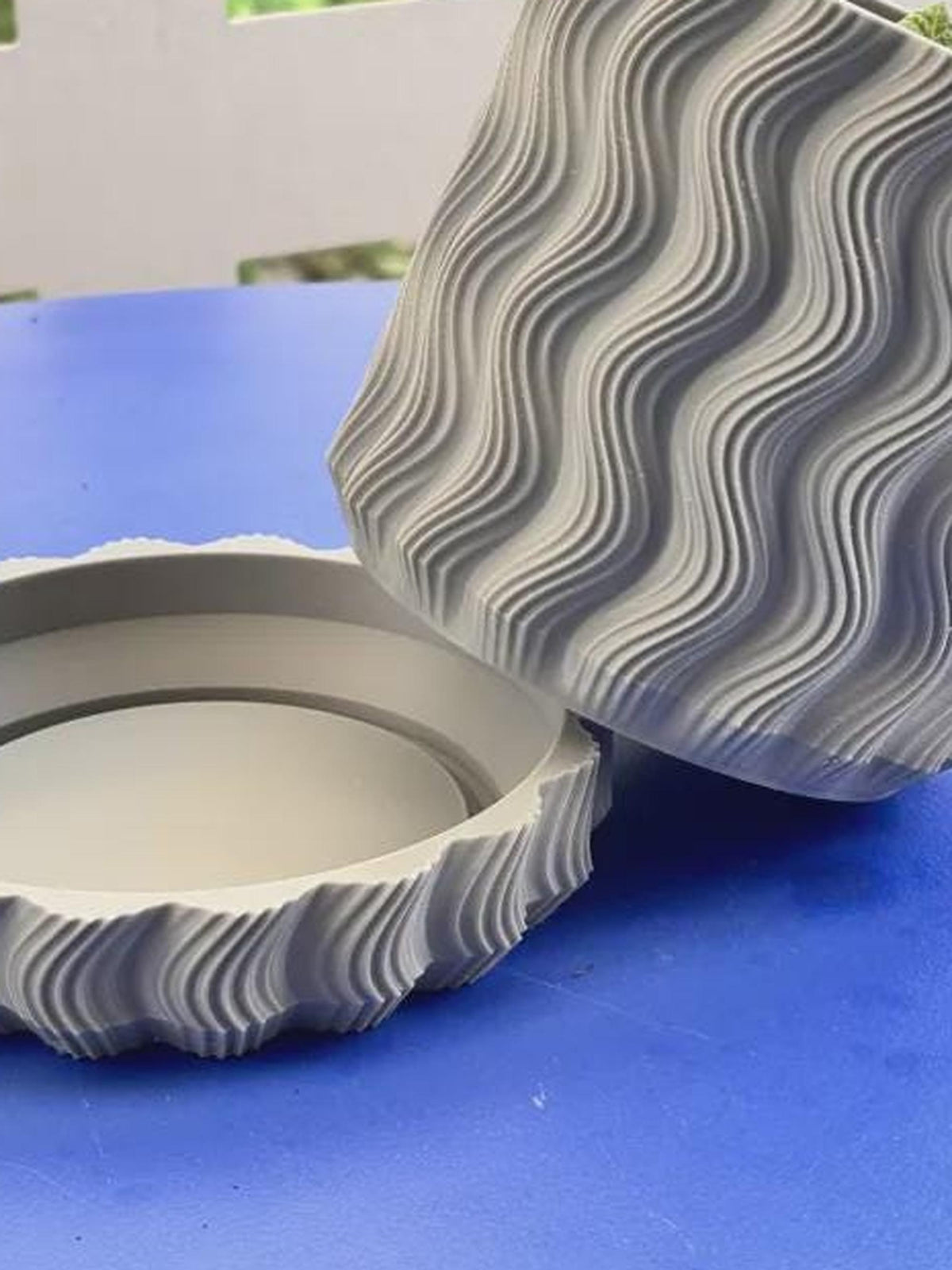 Wavy Ribbed 3D Printed Planter with Saucer, Japandi Scandi Decor (PLA)