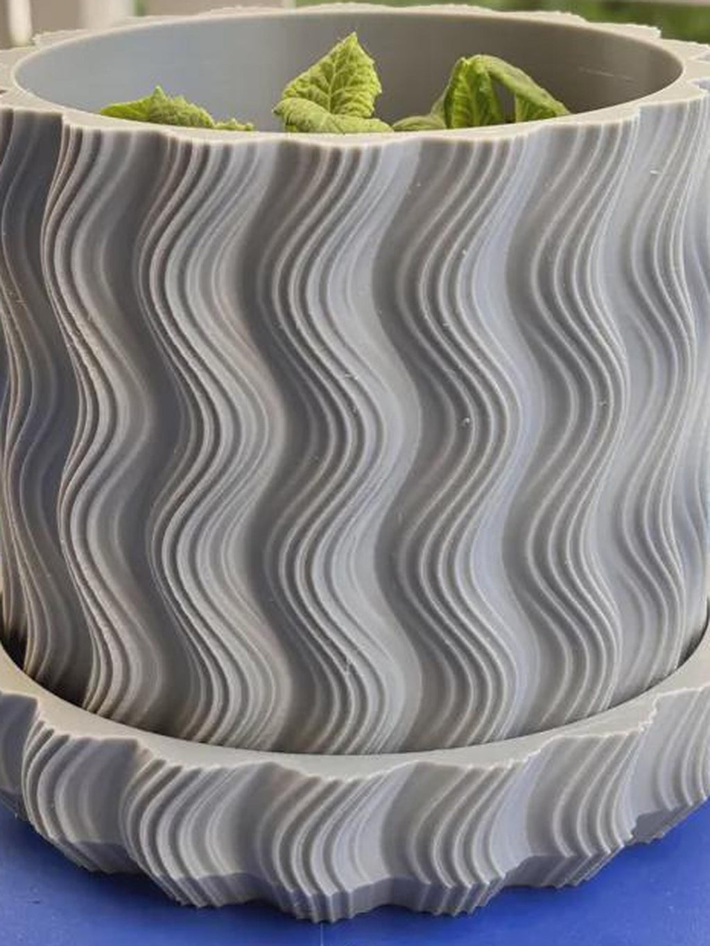 Wavy Ribbed 3D Printed Planter with Saucer, Japandi Scandi Decor (PLA)