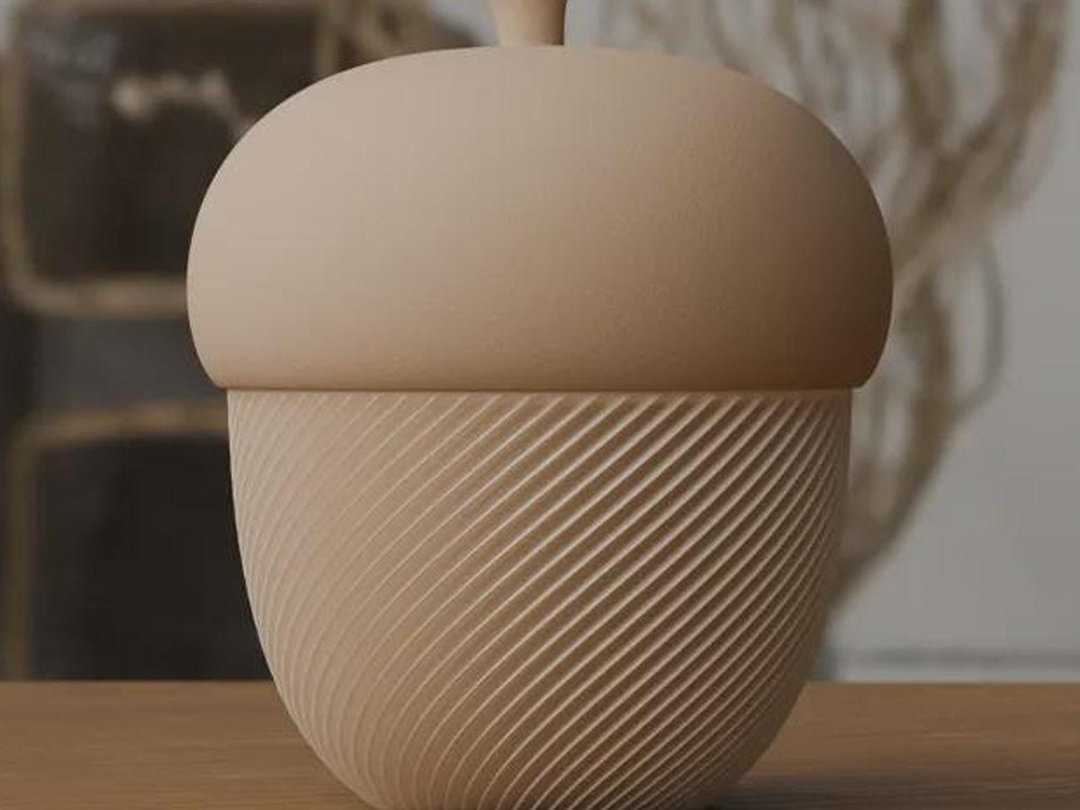 3D Printed Acorn Trinket Box, Spiral Ribbed Autumn Storage Jar (80x100mm)