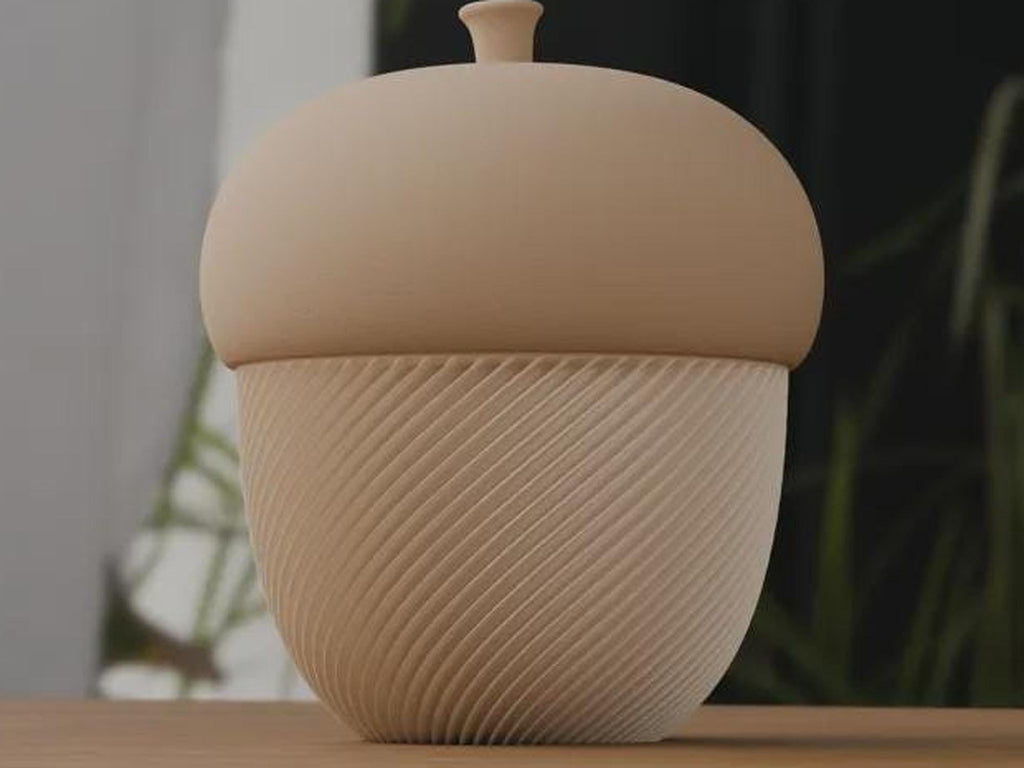 3D Printed Acorn Trinket Box, Spiral Ribbed Autumn Storage Jar (80x100mm)